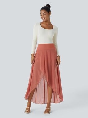 Halara High Waisted High Low Ruffle Casual Maxi Skirt-Like New